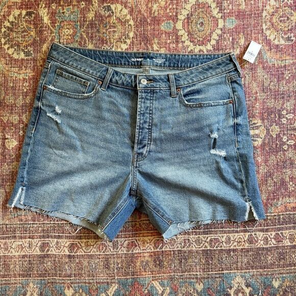 Old Navy size 16 High Rise Button Fly Denim Women's Shorts distressed raw hem - Picture 1 of 12